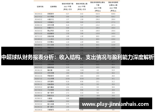 中超球队财务报表分析：收入结构、支出情况与盈利能力深度解析